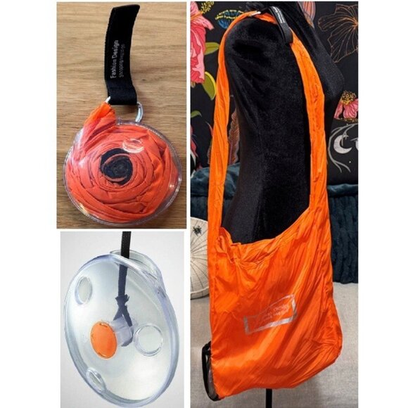 Reusable Roll Up Shopper Shopping Tote Bag/Orange - Picture 1 of 16